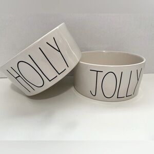 Rae Dunn Holly and Jolly pet food dishes - NWOT